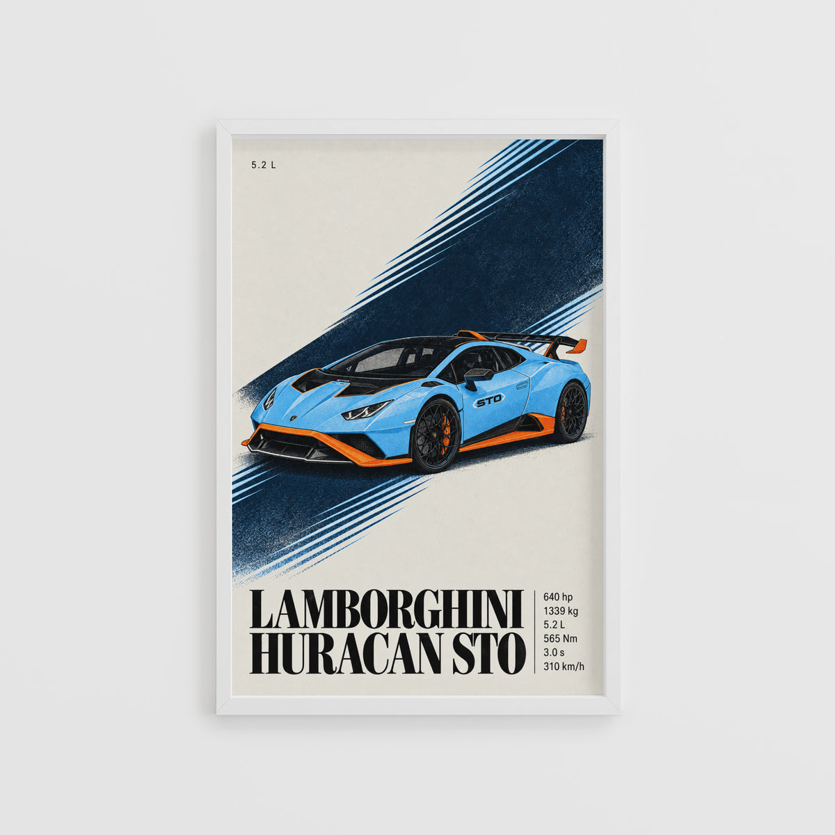 Vintage Lamborghini Huracan STO Print, Car Art