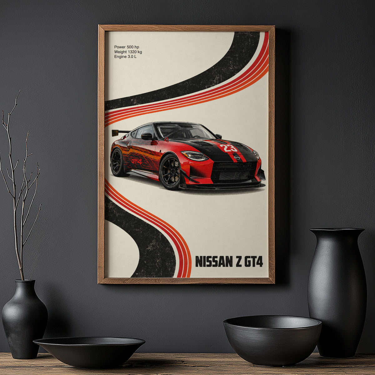 Vintage Print, Nissan Z GT4 Racing Car Wall Art