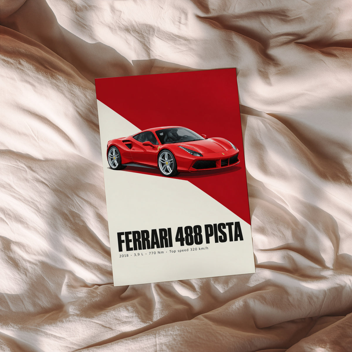 Vintage Ferrari 488 Pista Print, Supercar Wall Art