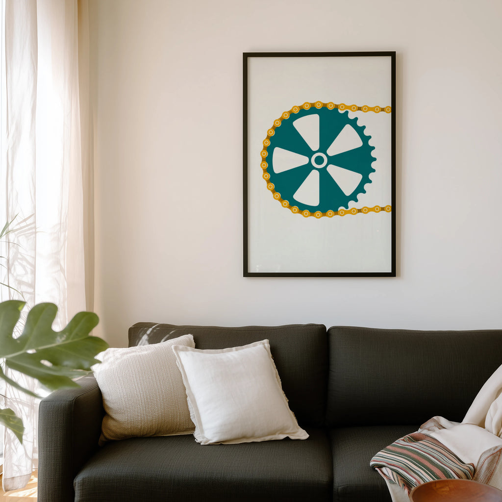 Vintage Bike Chainring Poster, Cycling Wall Art, Print