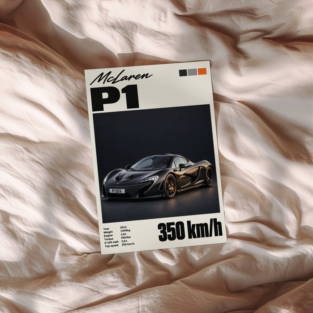 Vintage McLaren P1 Print, Supercar Wall Art