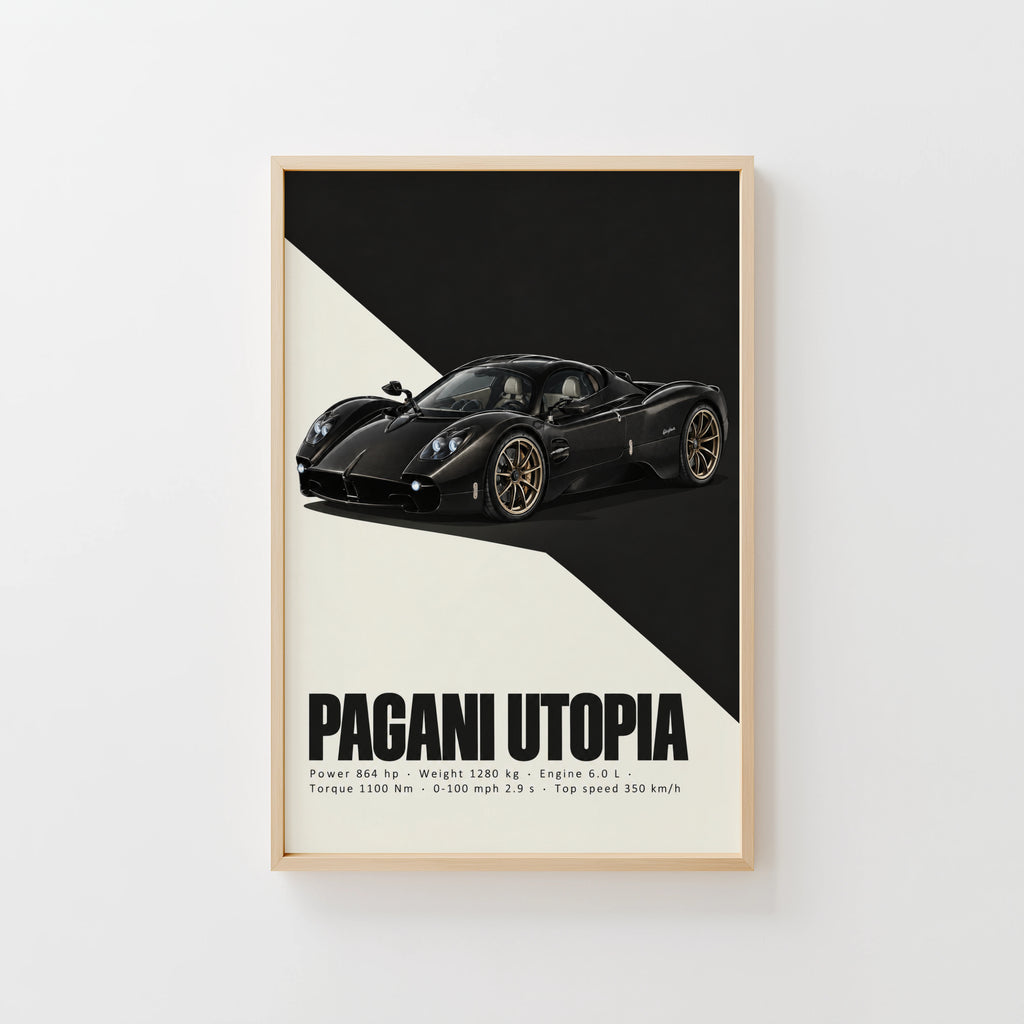 Vintage Pagani Utopia Print, Supercar Wall Art