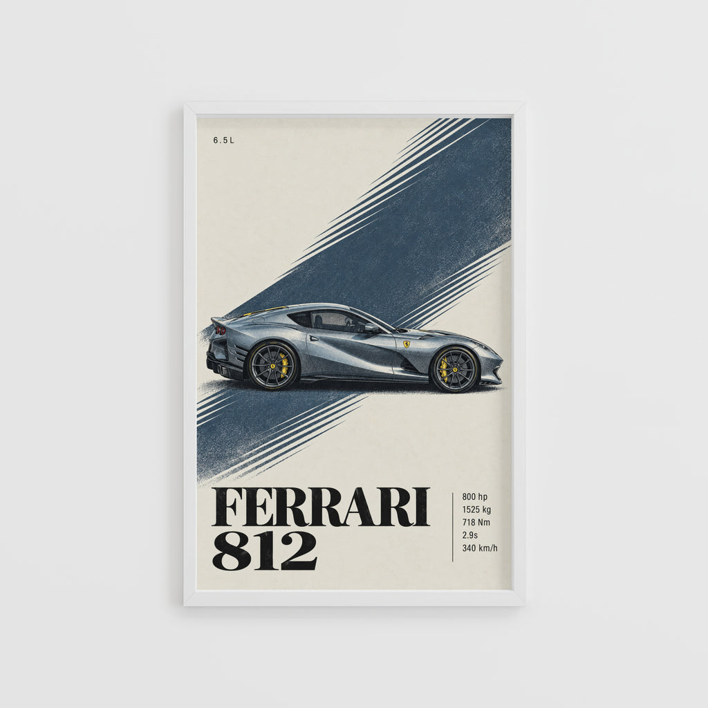 Vintage Ferrari 812 Print, Supercar Wall Art
