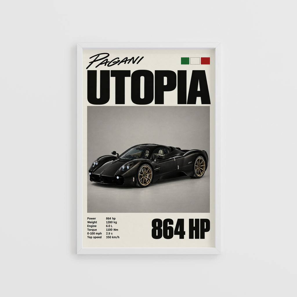 Vintage Pagani Utopia Print, Supercar Wall Art