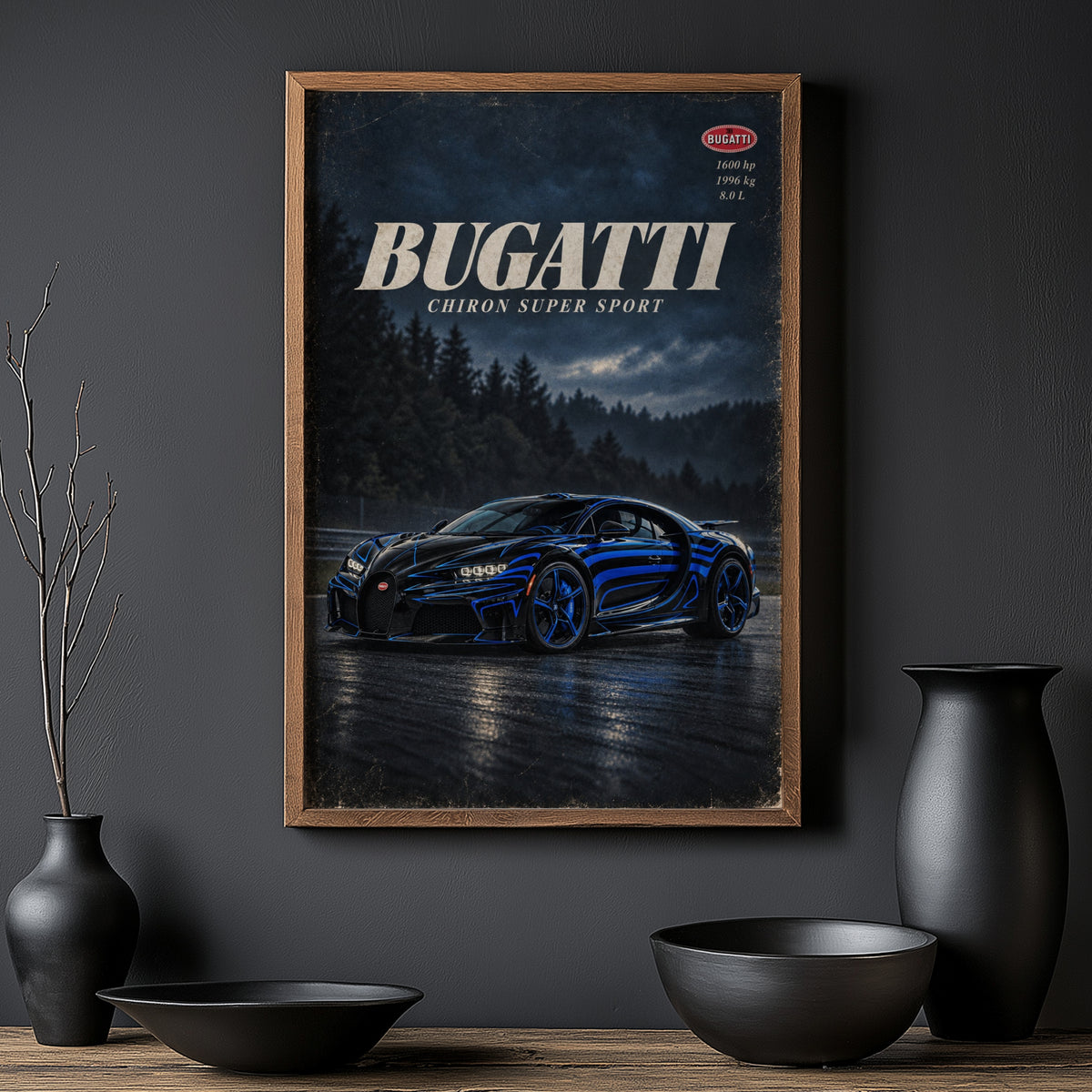 Vintage Bugatti Chiron Print, Car Poster, Wall Art