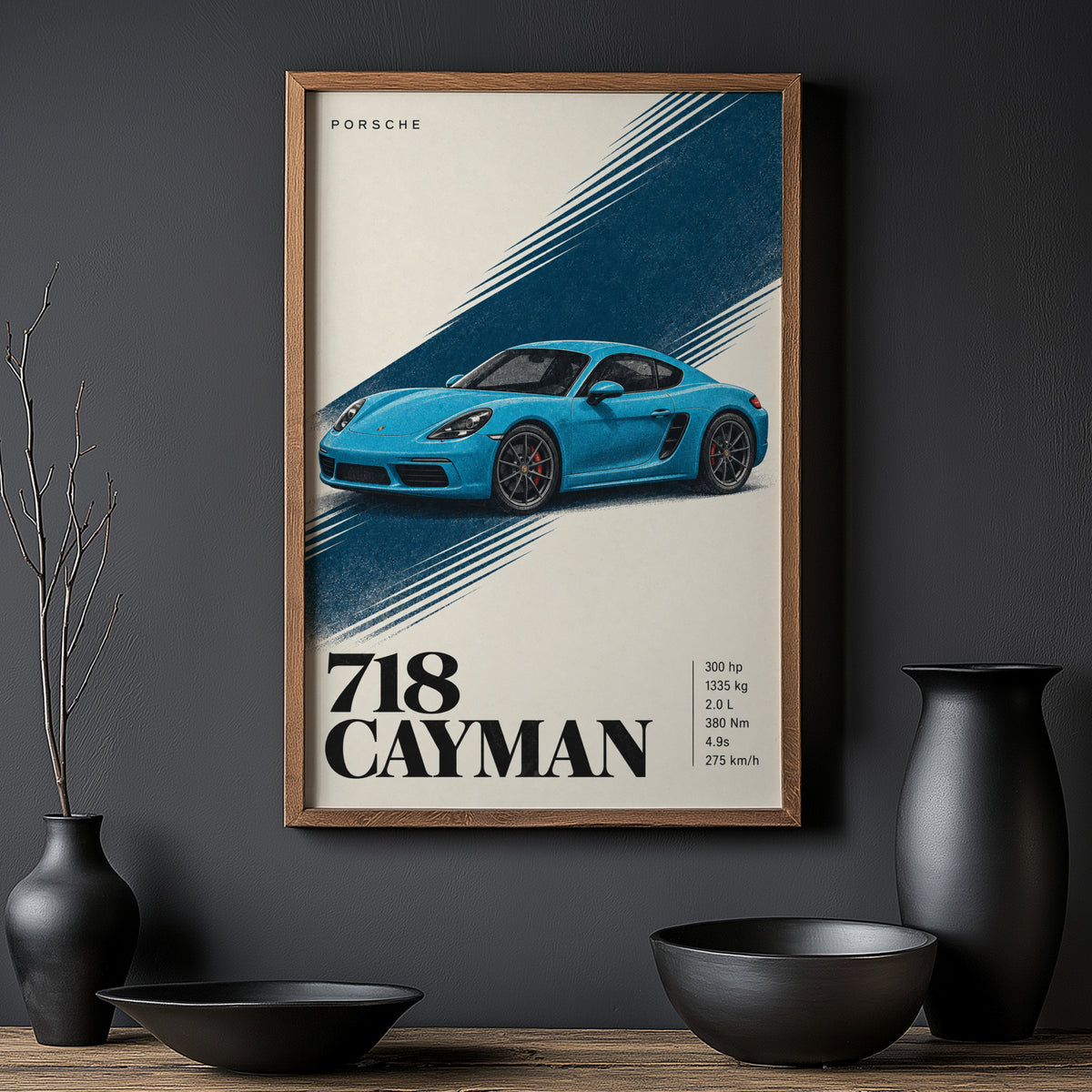 Vintage Porsche 718 Cayman Print, Car Wall Art