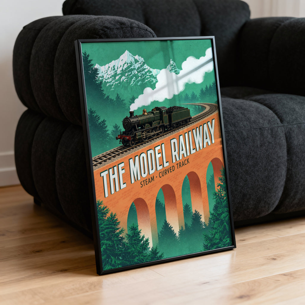 Vintage Model Railway Print Poster, Steam Train Wall Art