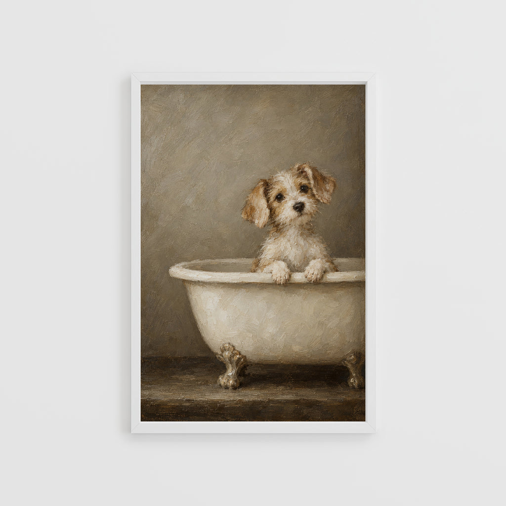 Vintage Dog in Bathtub Print and Poster, Bathroom Wall Art