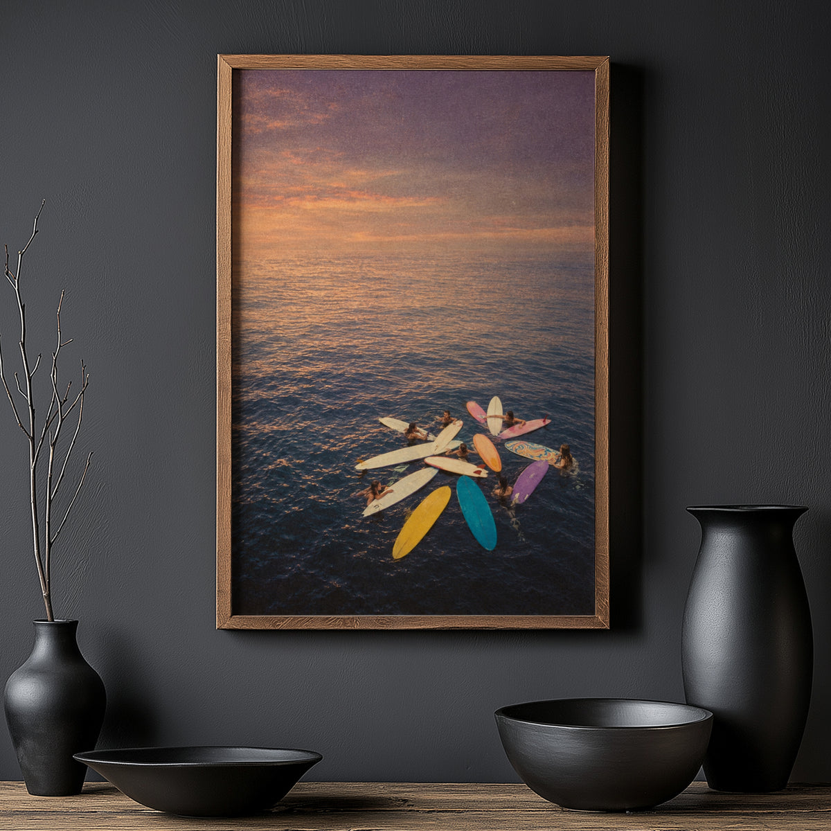Vintage Surf Print, Sunset Longboards Poster, Wall Art