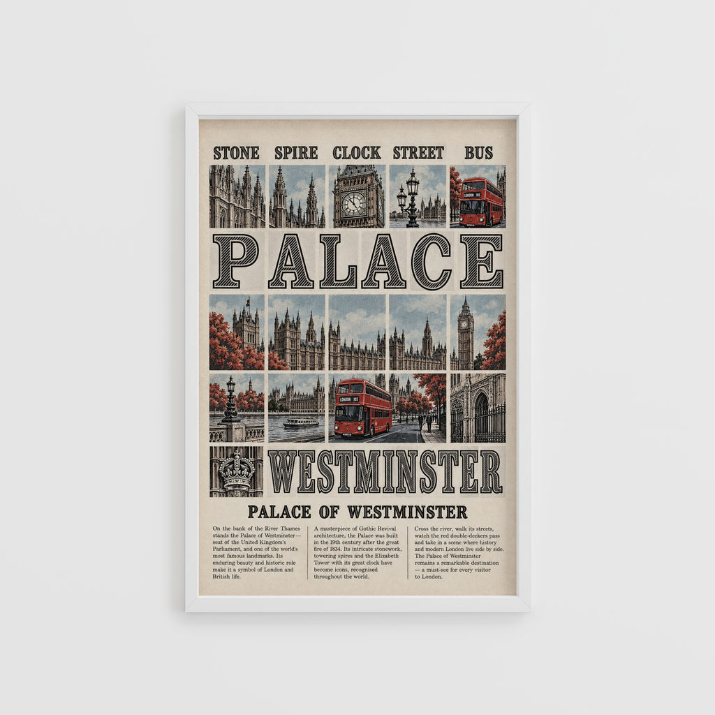 Vintage Palace of Westminster London Poster, Wall Art Print