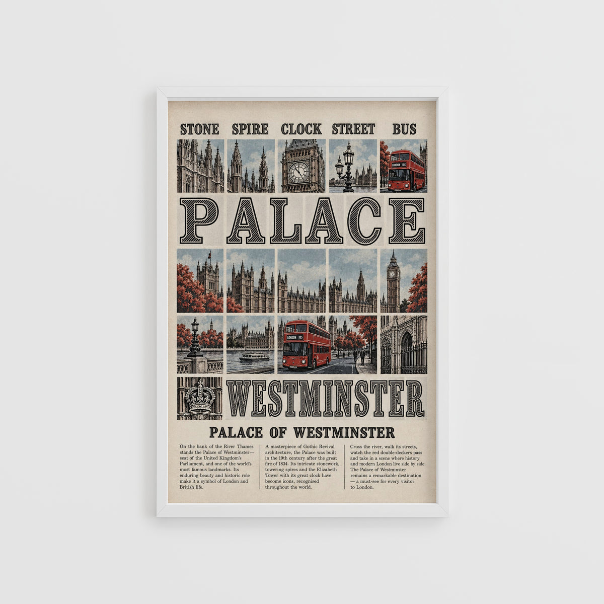Vintage Palace of Westminster London Poster, Wall Art Print