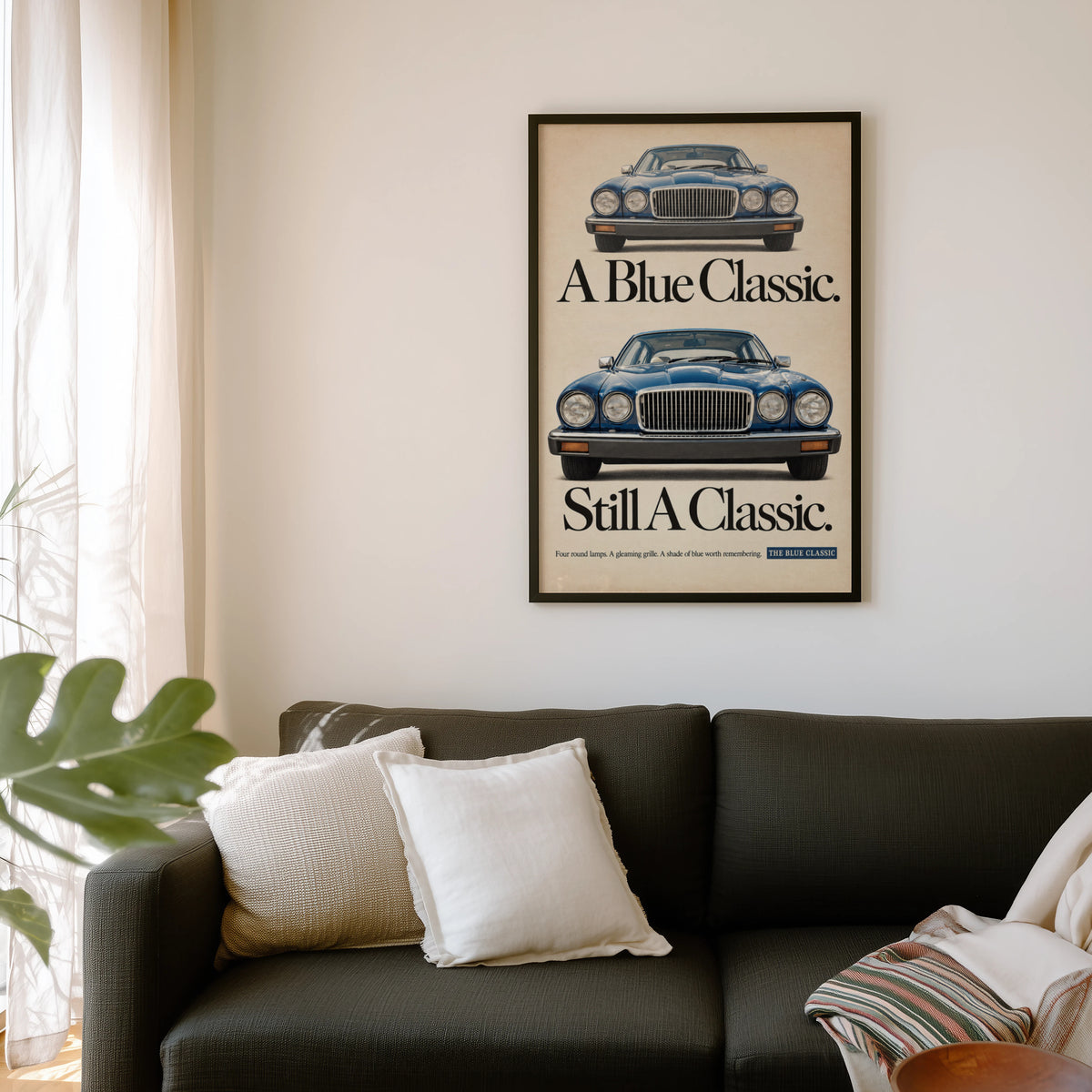 Vintage Blue Classic Car Print, Retro Advert Wall Art