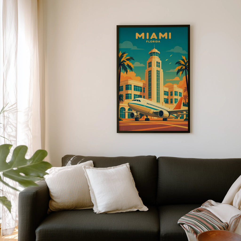 Vintage Miami Florida Poster, Art Deco Airport Wall Art
