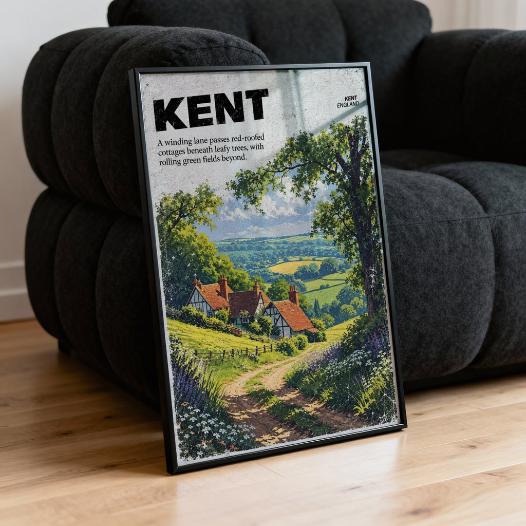 Vintage Kent Countryside Poster, England Wall Art Print