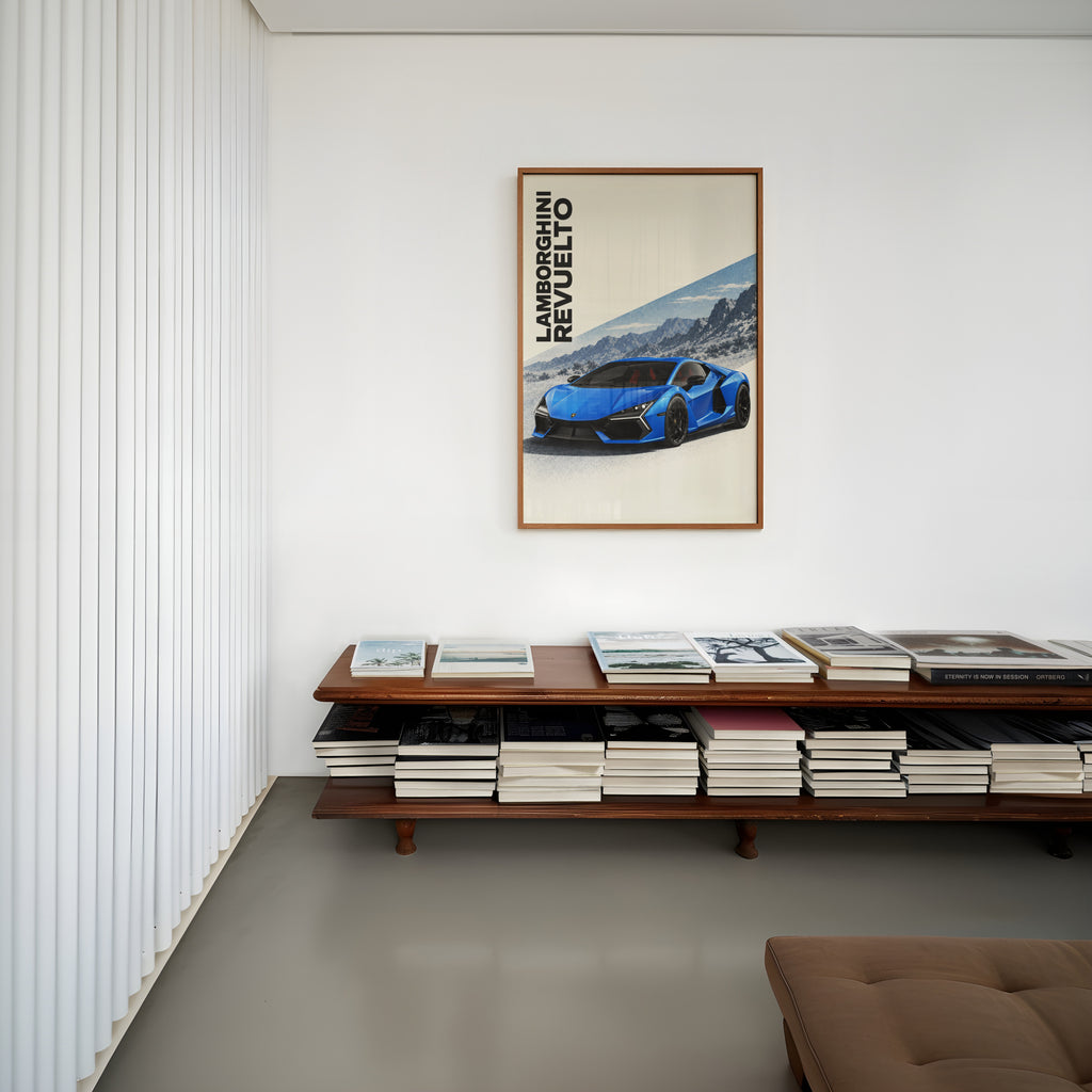 Vintage Lamborghini Revuelto Print, Blue Supercar