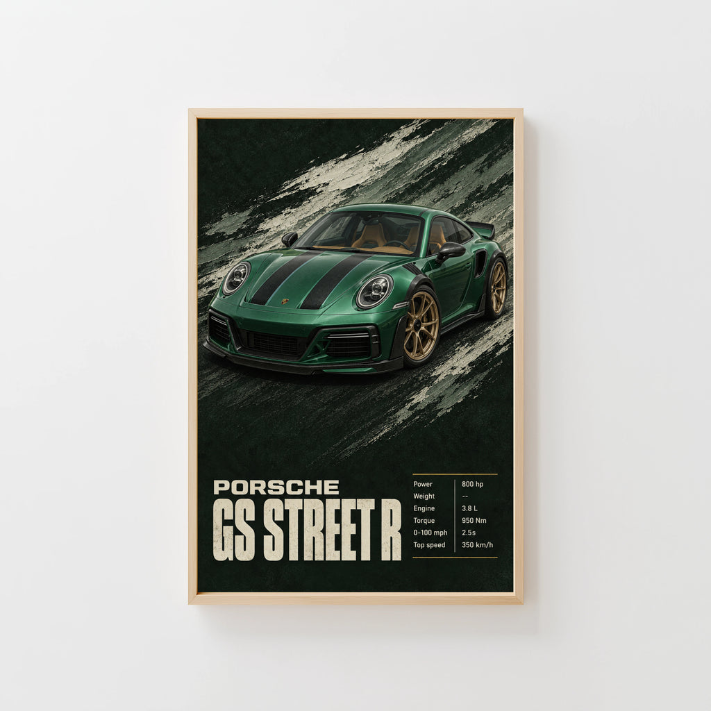 Vintage Porsche Print, Green Car Wall Art