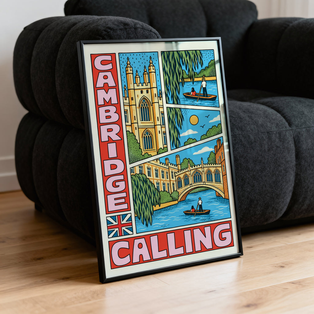 Vintage Cambridge Poster, England Wall Art, Punting Print