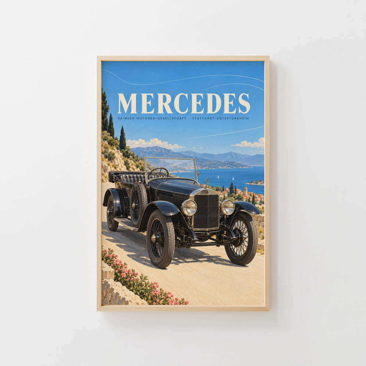 Vintage Mercedes Car Poster, Coastal Wall Art, Retro Print