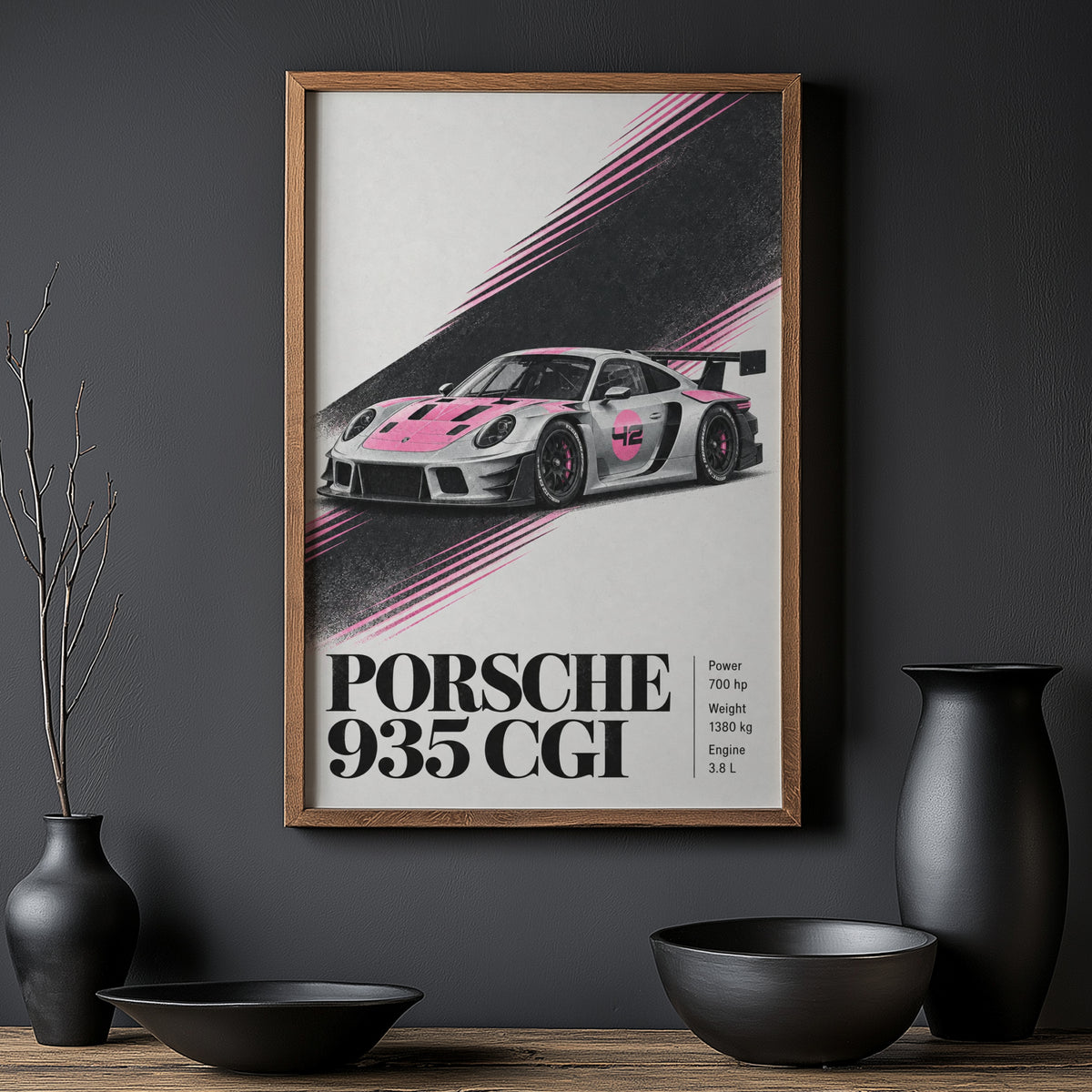 Vintage Porsche 935 Print, Pink Racing Car Art