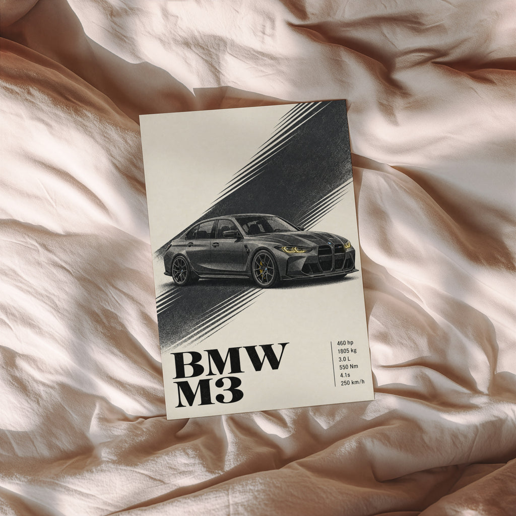 Vintage BMW M3 Car Print, Garage Wall Art