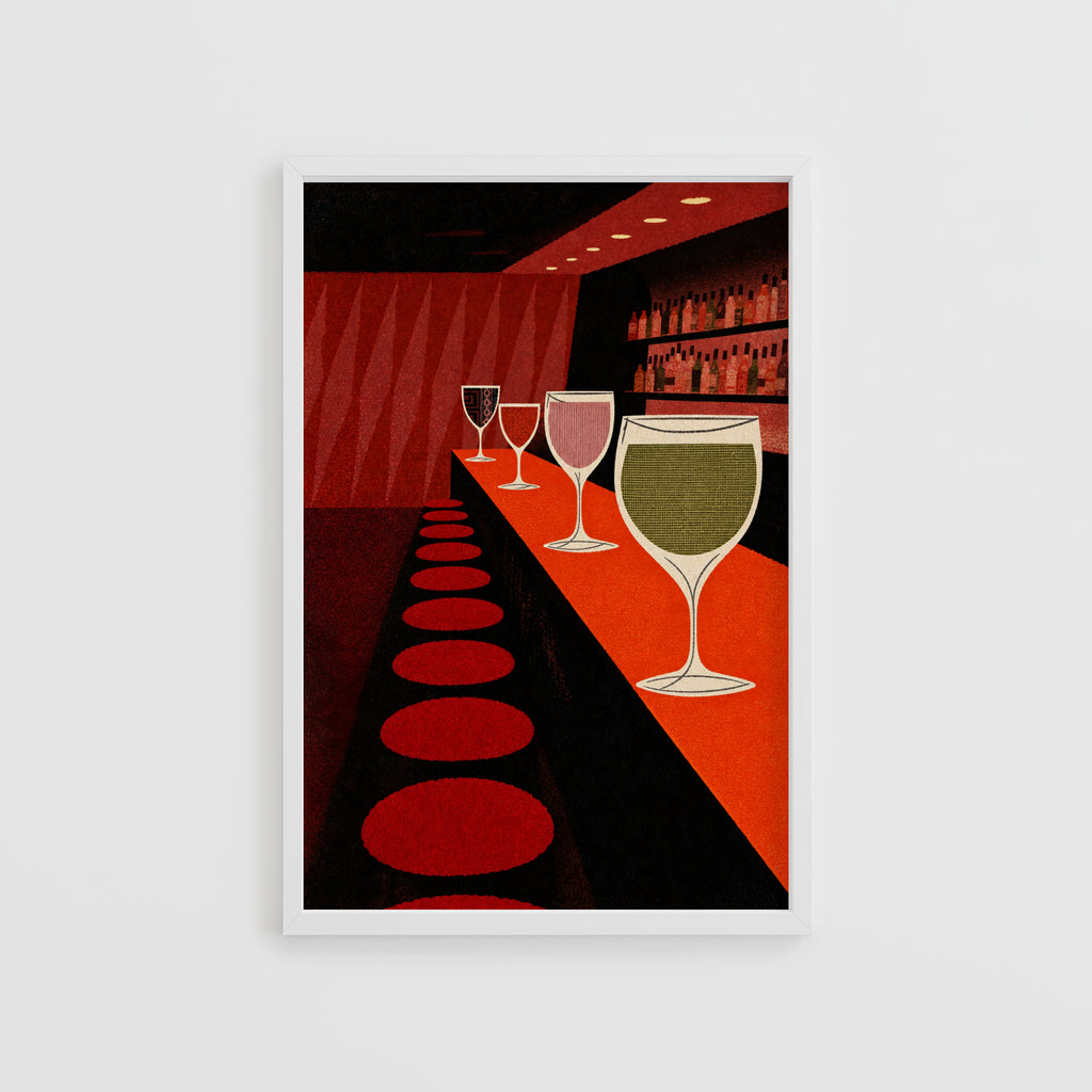 Vintage Wine Bar Print Poster, Mid Century Wall Art