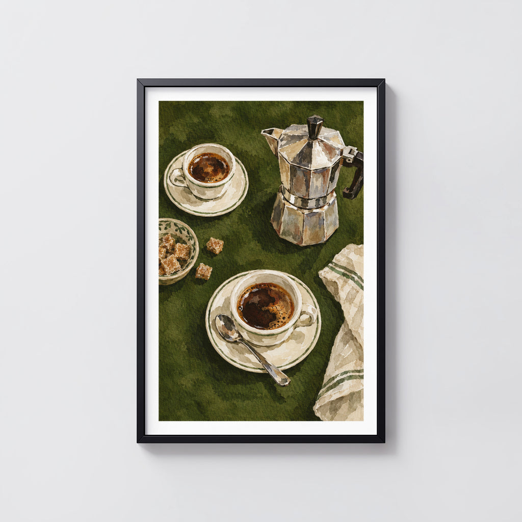Vintage Coffee Print and Poster, Moka Pot Wall Art