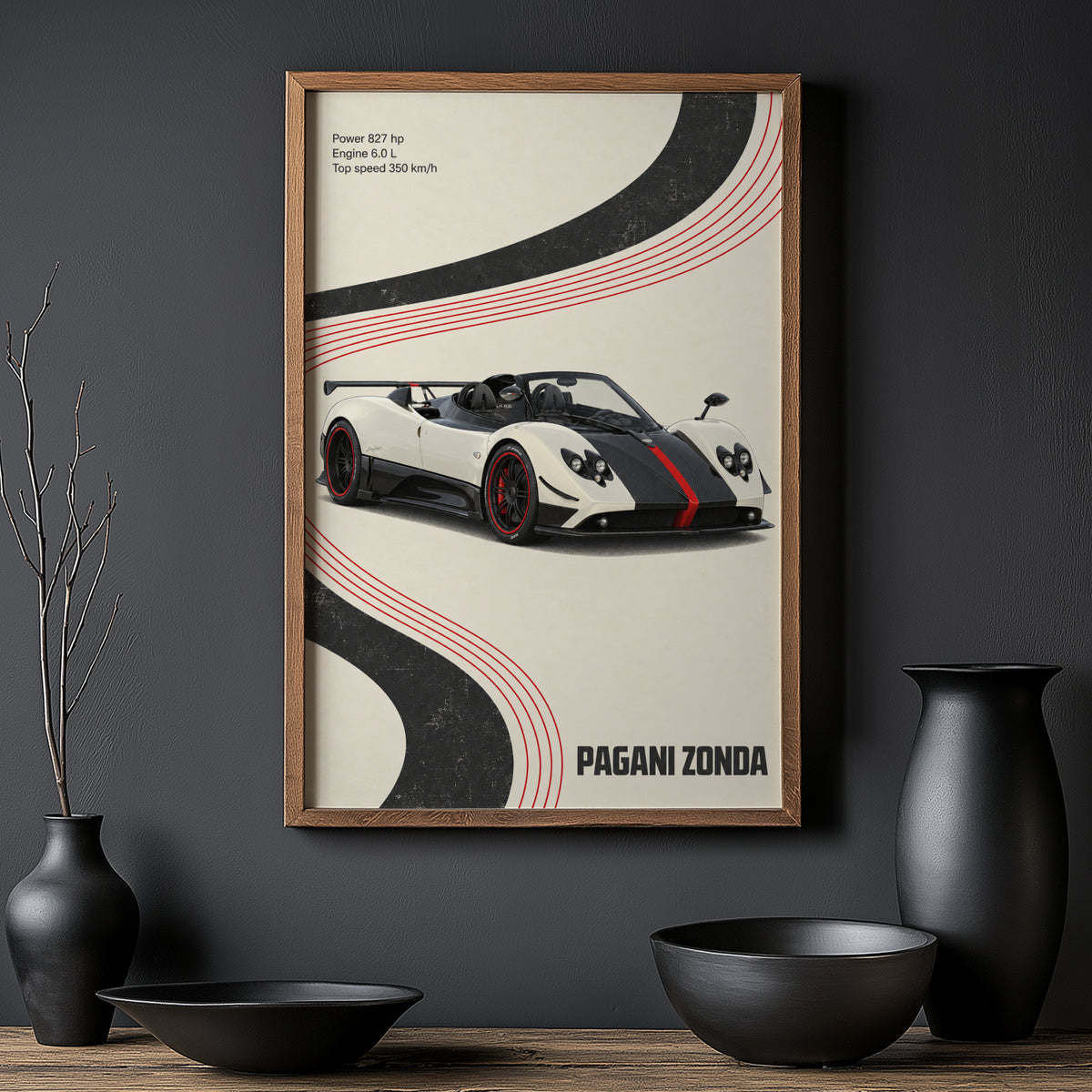 Vintage Pagani Zonda Print, Supercar Wall Art