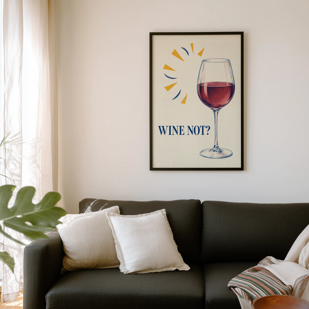Vintage Wine Print Poster, Red Wine Glass Wall Art