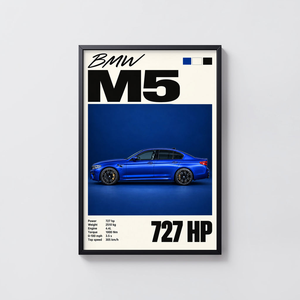 Vintage BMW M5 Print, Blue Car Wall Art