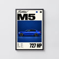 Vintage BMW M5 Print, Blue Car Wall Art
