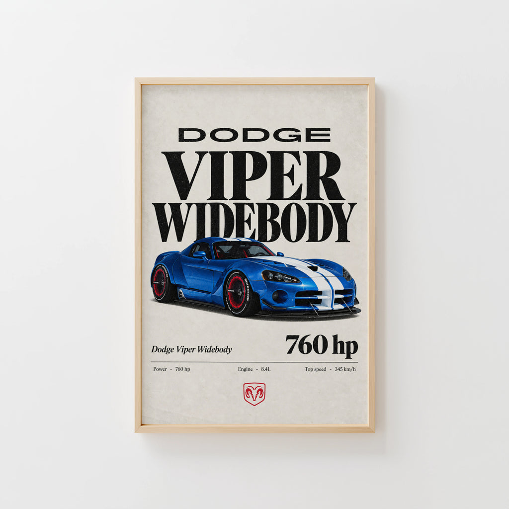 Vintage Dodge Viper Widebody Print, Car Wall Art