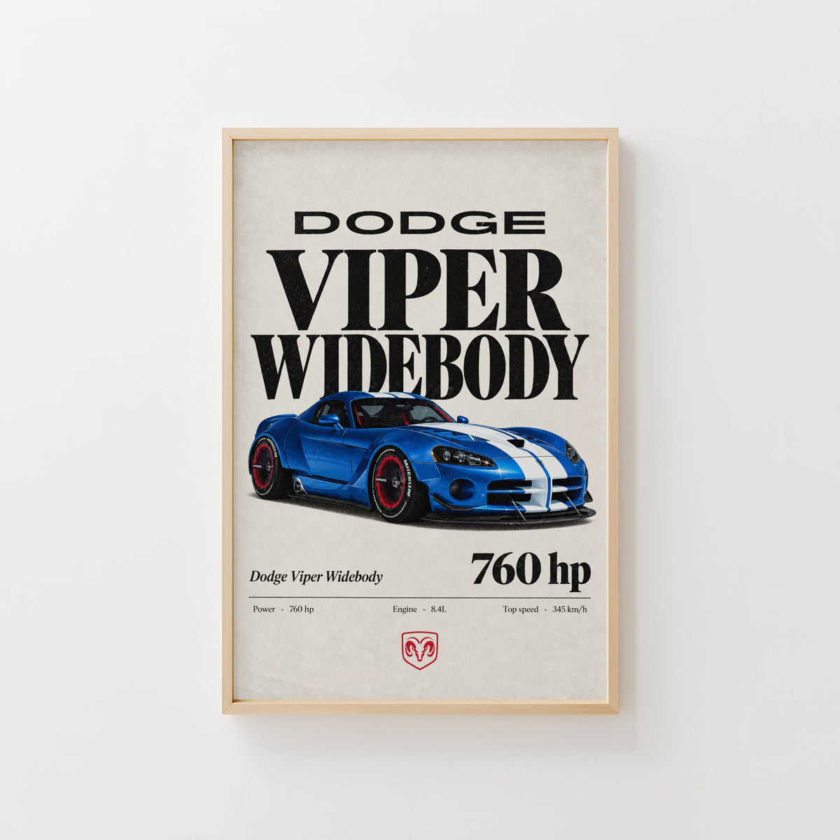 Vintage Dodge Viper Widebody Print, Car Wall Art