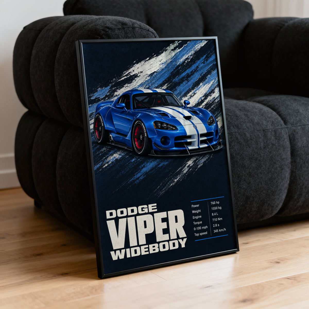 Vintage Dodge Viper Widebody Print, Blue Car Art