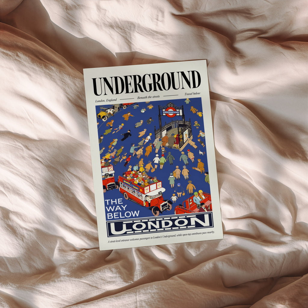 Vintage London Underground Poster, Retro Travel Wall Art