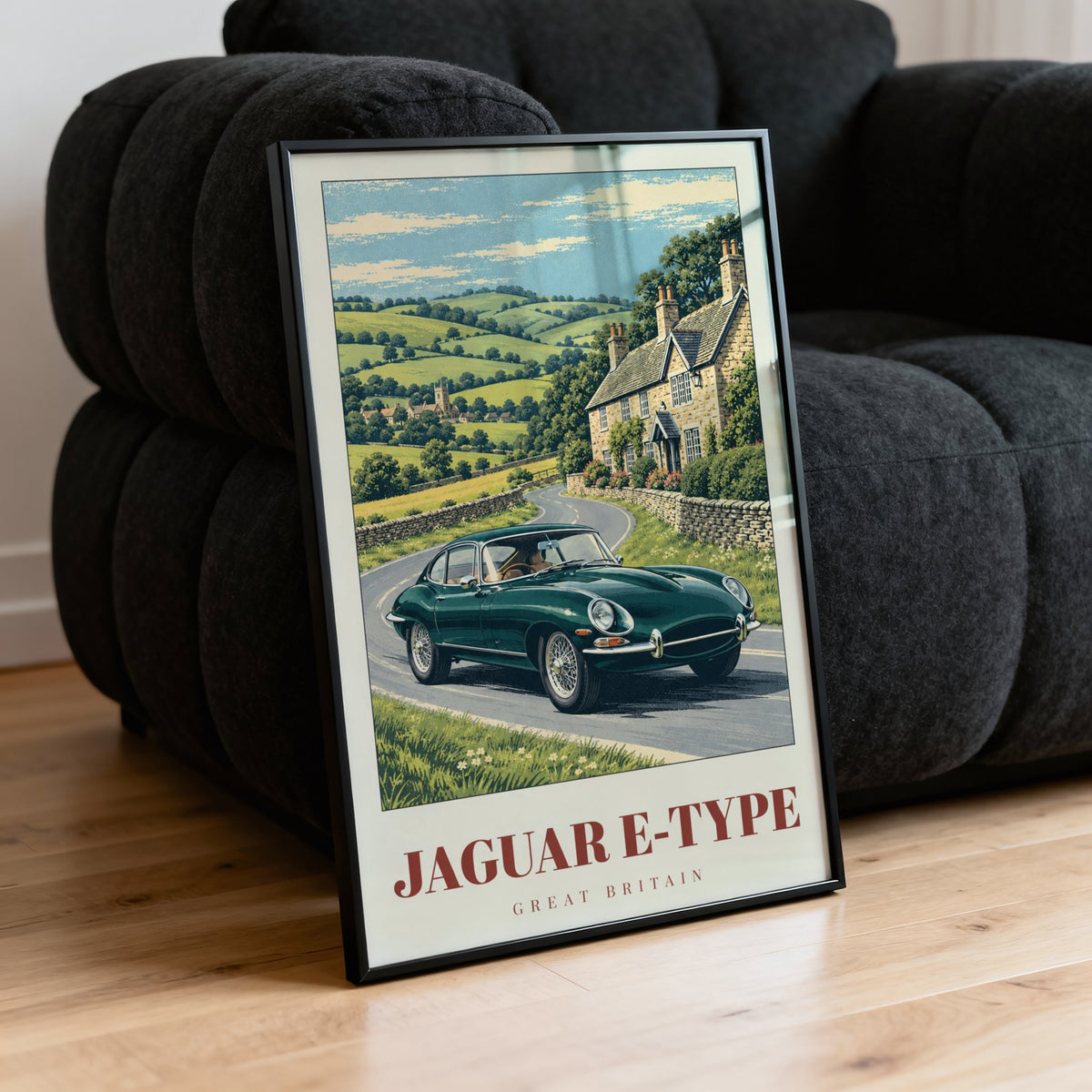 Vintage Jaguar E-Type Poster, Classic Car Wall Art, Print