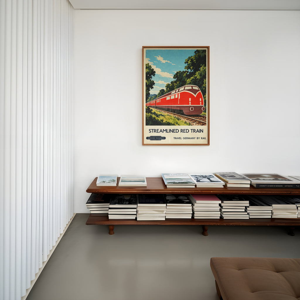 Vintage German Railways Train Print Poster, Red Train Art
