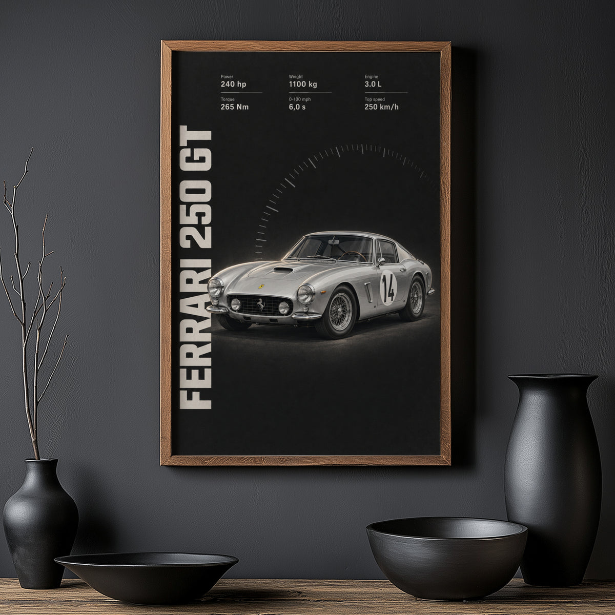 Vintage Ferrari 250 GT Print, Car Poster, Racing Wall Art