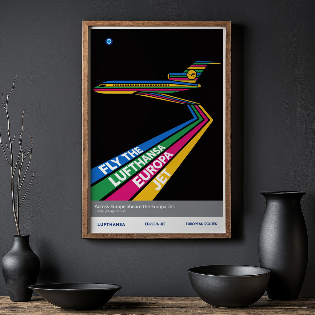 Vintage Lufthansa Jet Poster, Retro Aviation Wall Art Print
