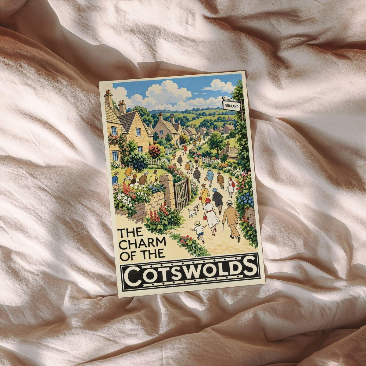 Vintage Cotswolds Poster, England Village Wall Art, Print