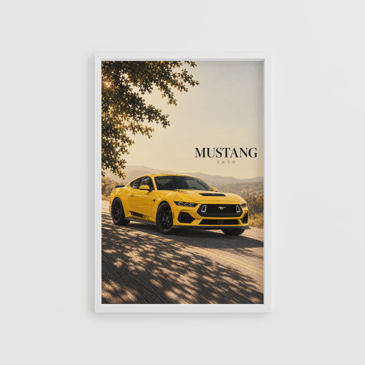 Vintage Ford Mustang Print, Yellow Car Wall Art
