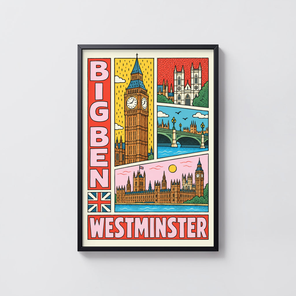 Vintage Big Ben Westminster Poster, London Wall Art Print