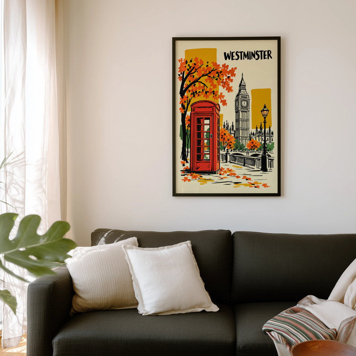 Vintage Westminster London Poster, Red Telephone Box Wall