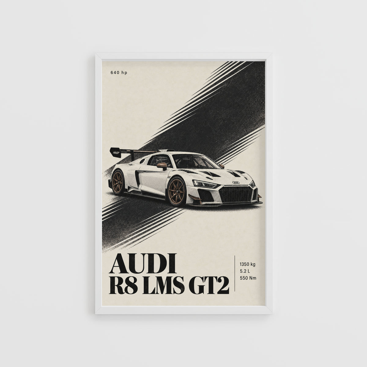 Vintage Audi R8 LMS GT2 Print, Racing Car Art