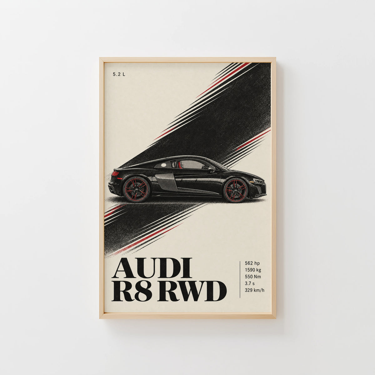 Vintage Audi R8 RWD Print, Car Poster, Supercar Wall Art