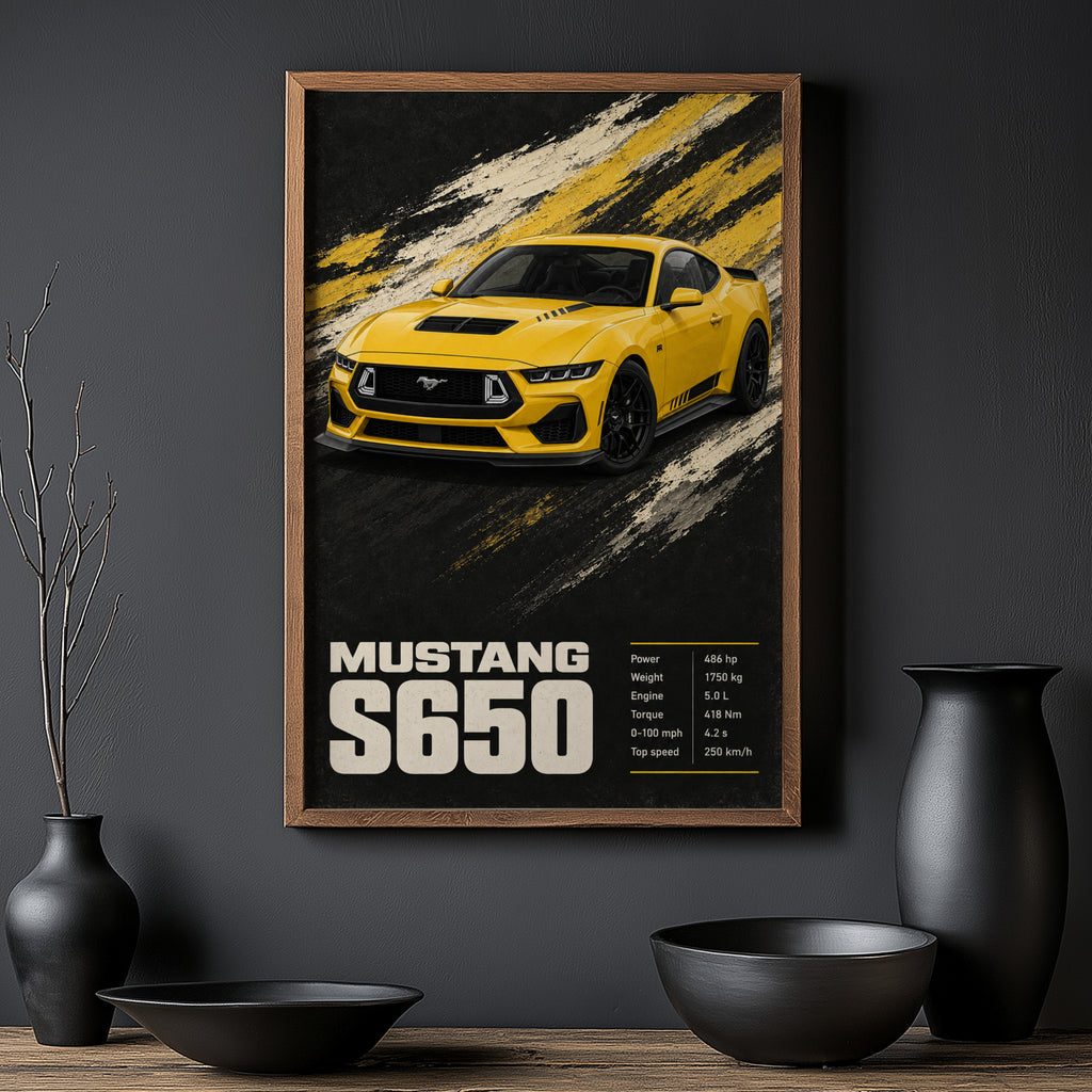 Vintage Mustang Print, Yellow Sports Car Wall Art