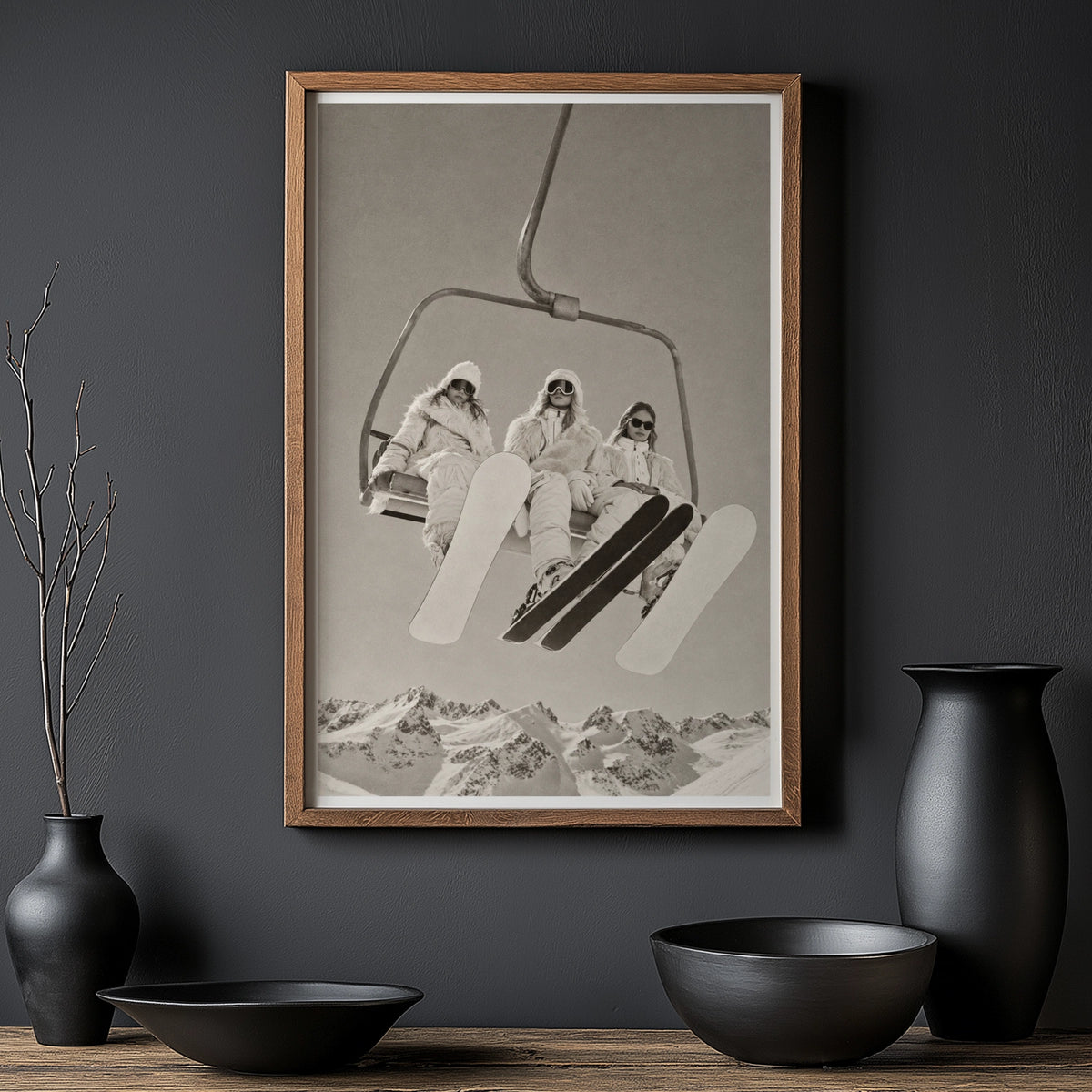 Vintage Ski Lift Girls Print, Winter Mountain Poster