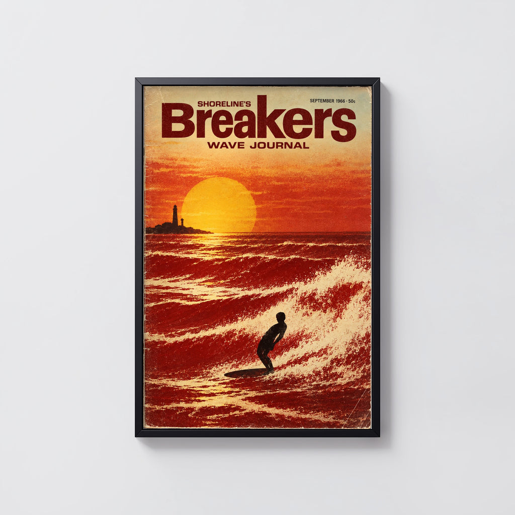 Vintage Breakers Surf Poster, Retro Sunset Wave Print