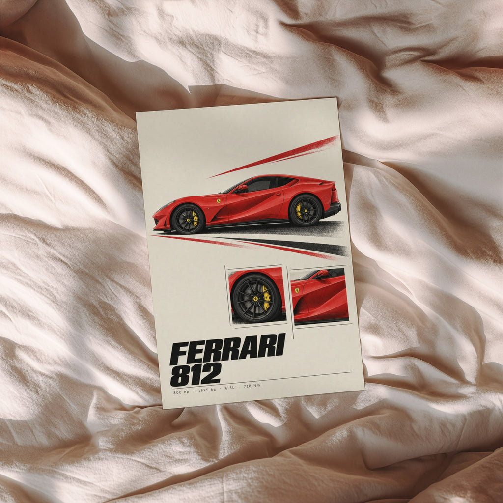 Vintage Ferrari 812 Print, Red Supercar Wall Art