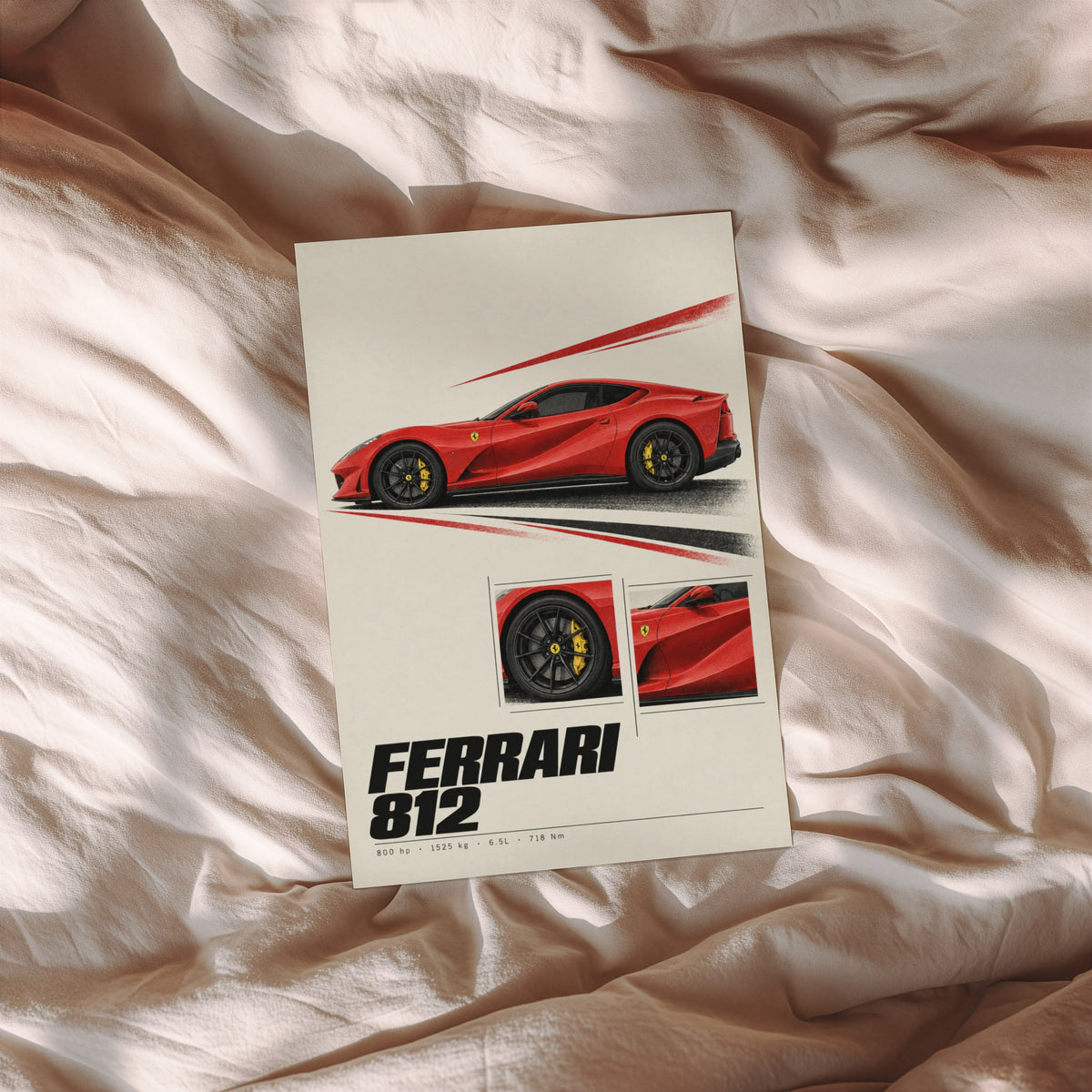 Vintage Ferrari 812 Print, Red Supercar Wall Art
