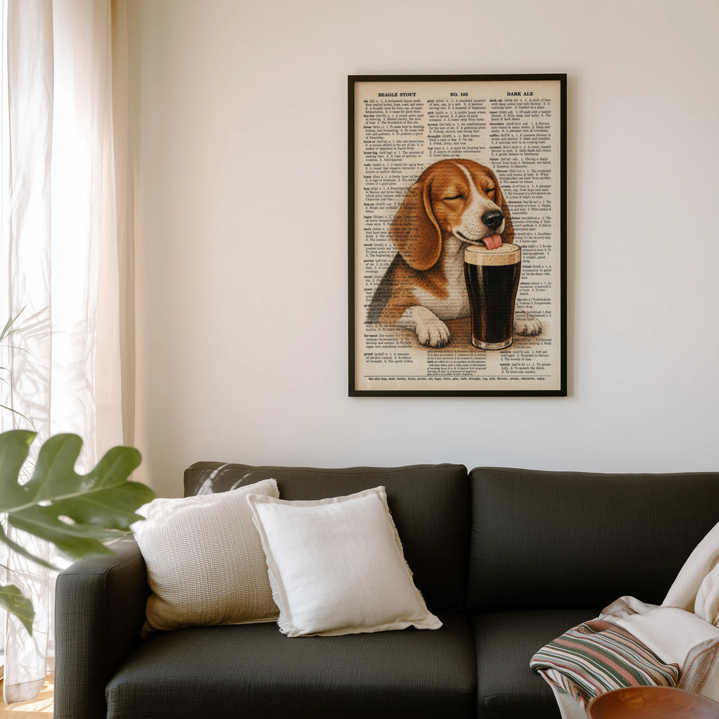 Vintage Beagle Stout Print, Dog Pub Poster, Dictionary Art